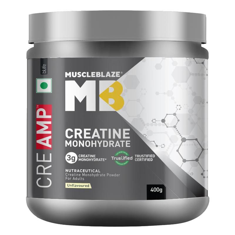 MuscleBlaze Creatine Monohydrate CreAMP With CreAbsorb (400 g, Unflavoured, 129 Servings)