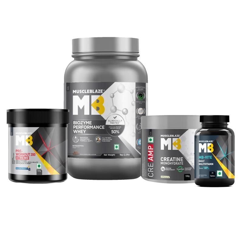 Buy MuscleBlaze Muscle Building Gym Goers Combo(Creatine CreAMP, Whey Protein,Preworkout
