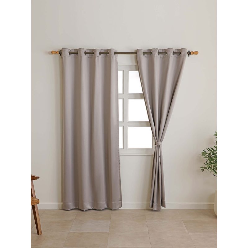 The Home Story Champagne Taupe Blackout Eyelet Window Curtains (Pack Of 2) (5 Feet)