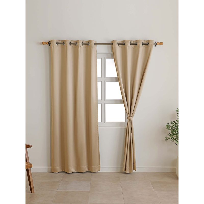 The Home Story Golden Beige Blackout Eyelet Window Curtains (Pack Of 2) (5 Feet)