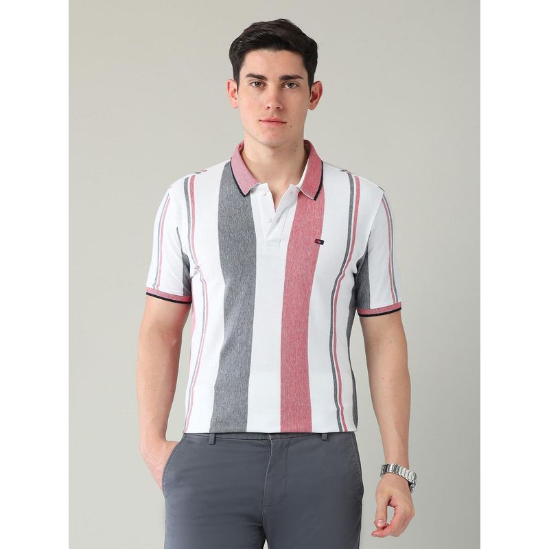 AD By Arvind Men Red Modern Slim Fit Stripes Polo T-Shirt (2XL)