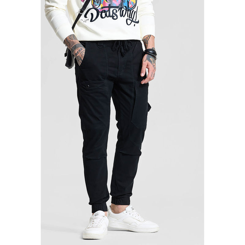 Snitch Men Black Cotton Blend Cargo (32)