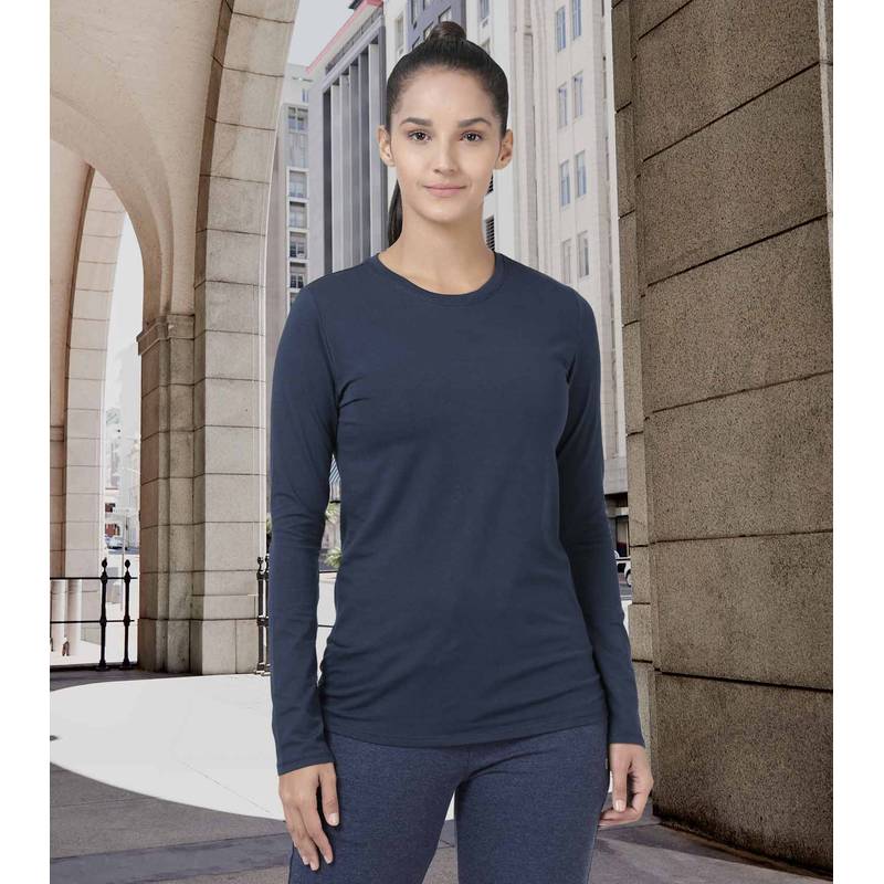 Enamor E057 Cotton Long Sleeve Crew Tee - Blue (S) - E057
