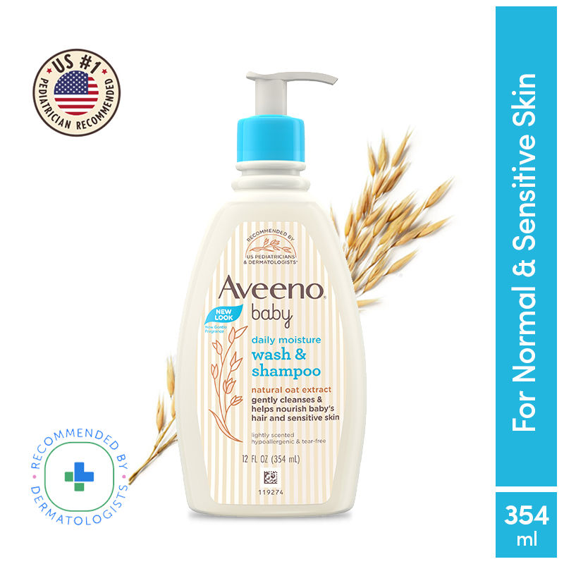 Aveeno Baby Daily Moisture Wash & Shampoo - Natural Oat Gentle Cleanser For Hair, Sensitive Body Skin