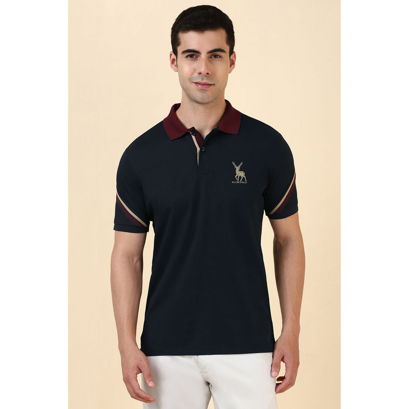Allen Solly Navy Blue Solid Regular Fit Polo T-Shirt (L)