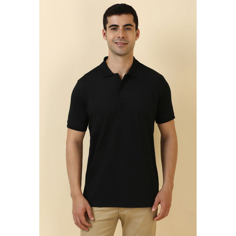 Allen Solly Black Solid Regular Fit Polo T-Shirt (M)
