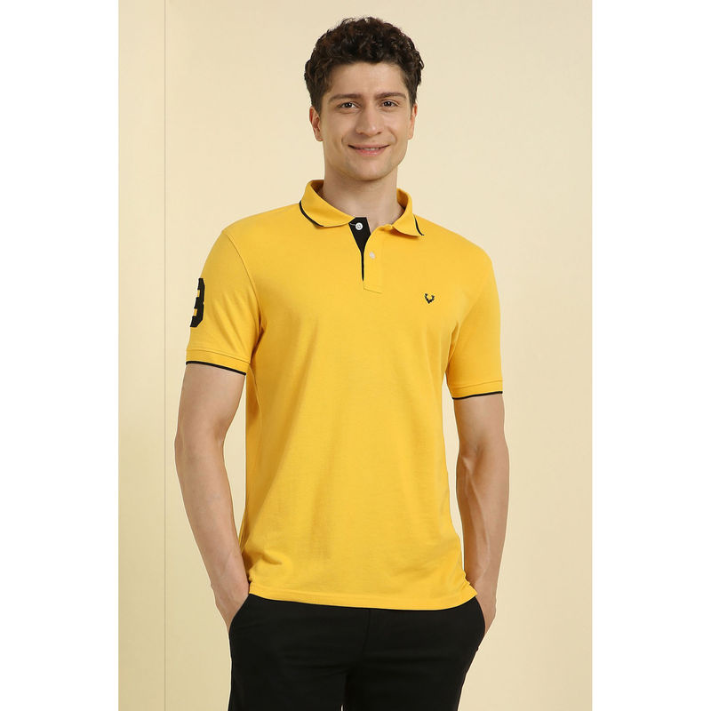 Allen Solly Yellow Solid Regular Fit Polo T-Shirt (L)