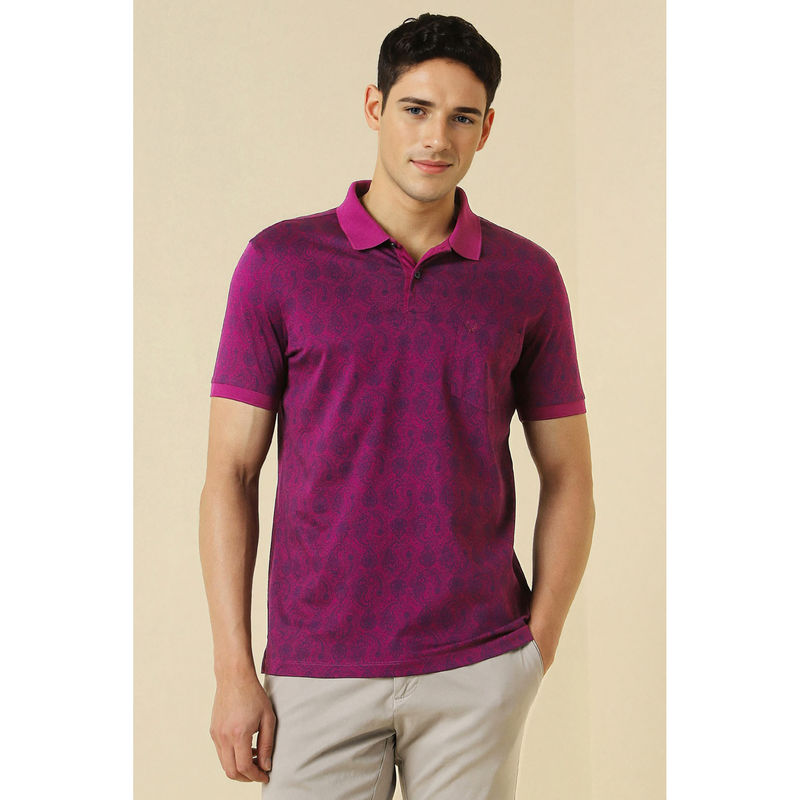 Allen Solly Magenta Printed Regular Fit Polo T-Shirt (M)