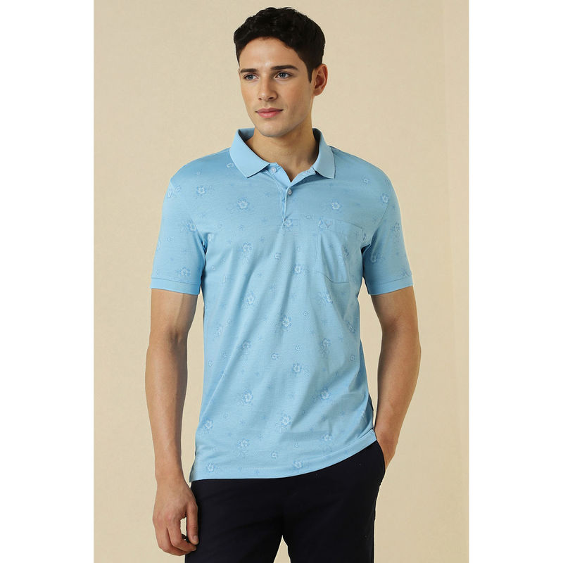 Allen Solly Blue Printed Regular Fit Polo T-Shirt (S)