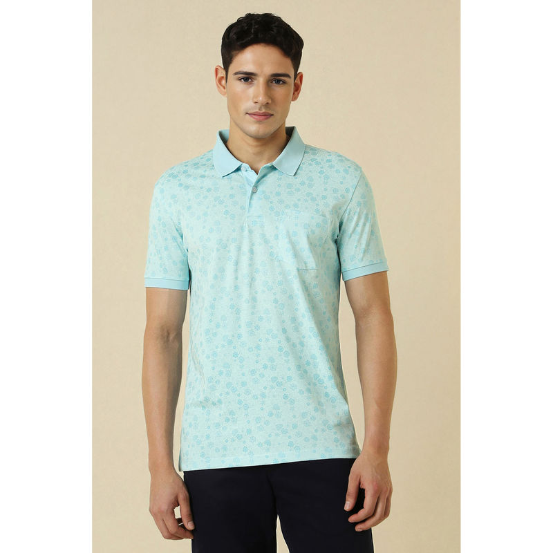 Allen Solly Blue Printed Regular Fit Polo T-Shirt (S)