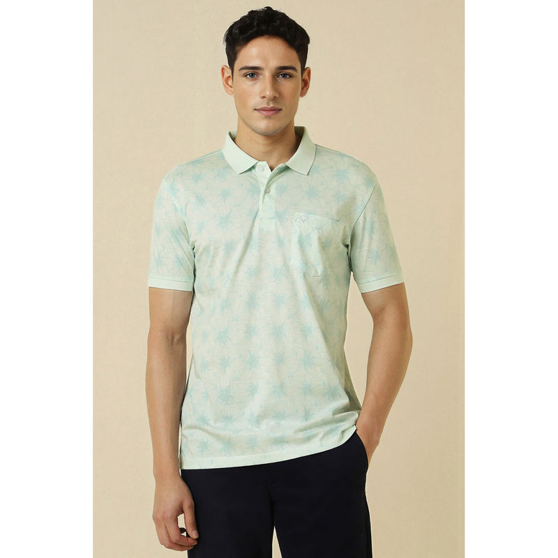Allen Solly Green Printed Regular Fit Polo T-Shirt (M)