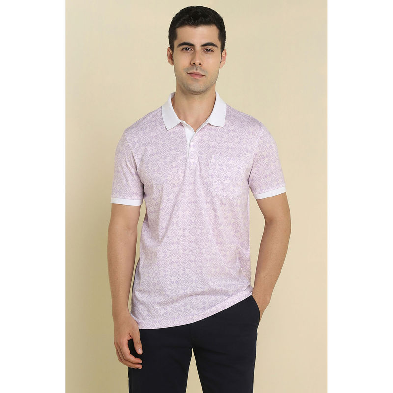 Allen Solly Purple Printed Regular Fit Polo T-Shirt (M)