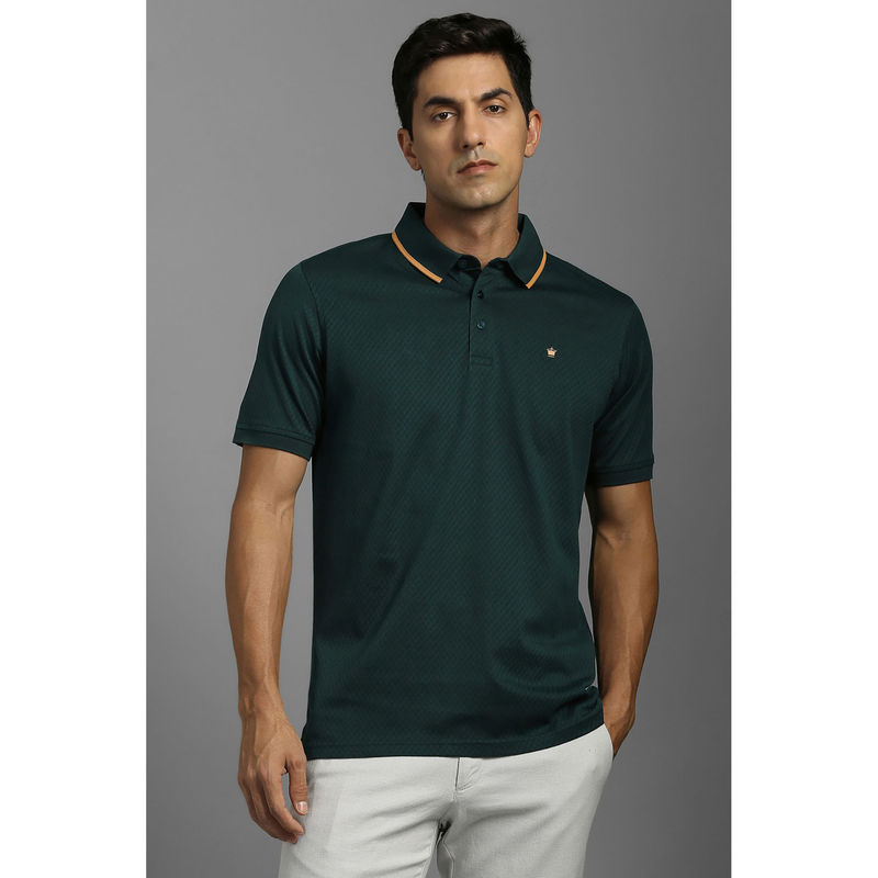 Louis Philippe Green Self Design Regular Fit Polo T-Shirt (XL)