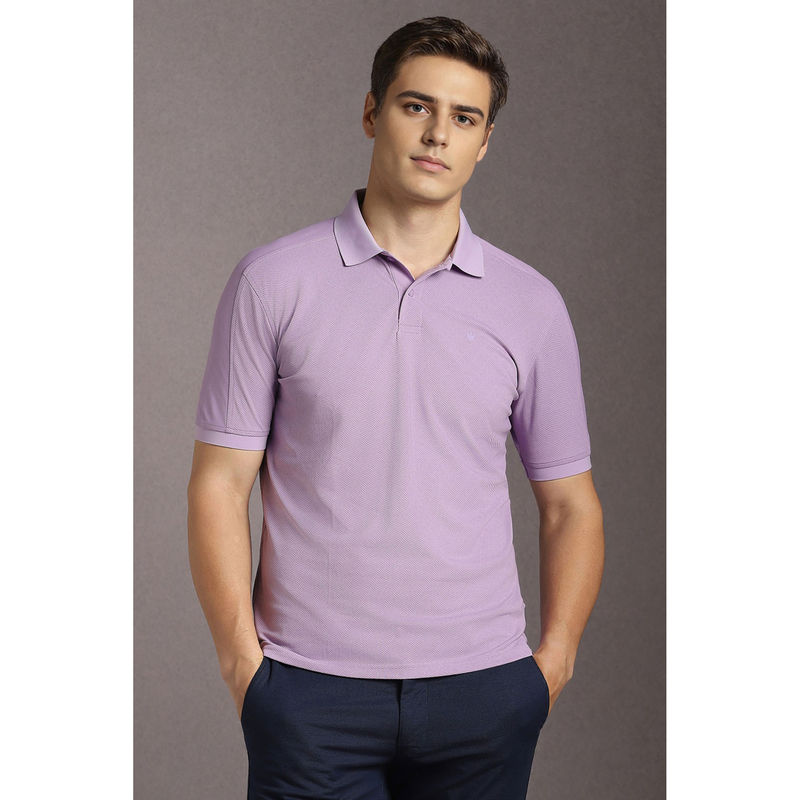 Louis Philippe Purple Solid Regular Fit Polo T-Shirt (M)
