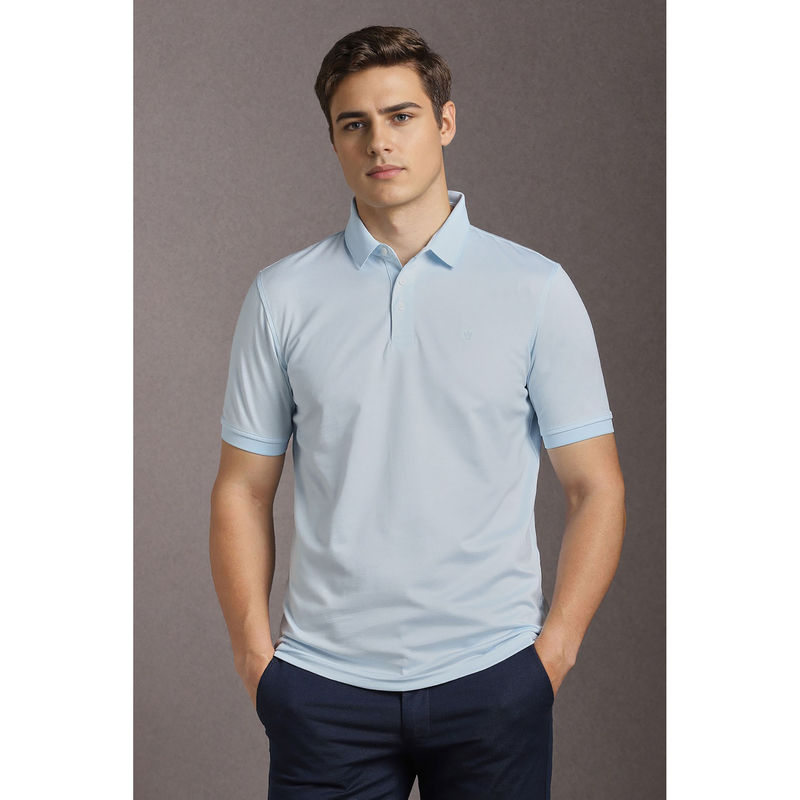 Louis Philippe Blue Solid Regular Fit Polo T-Shirt (S)