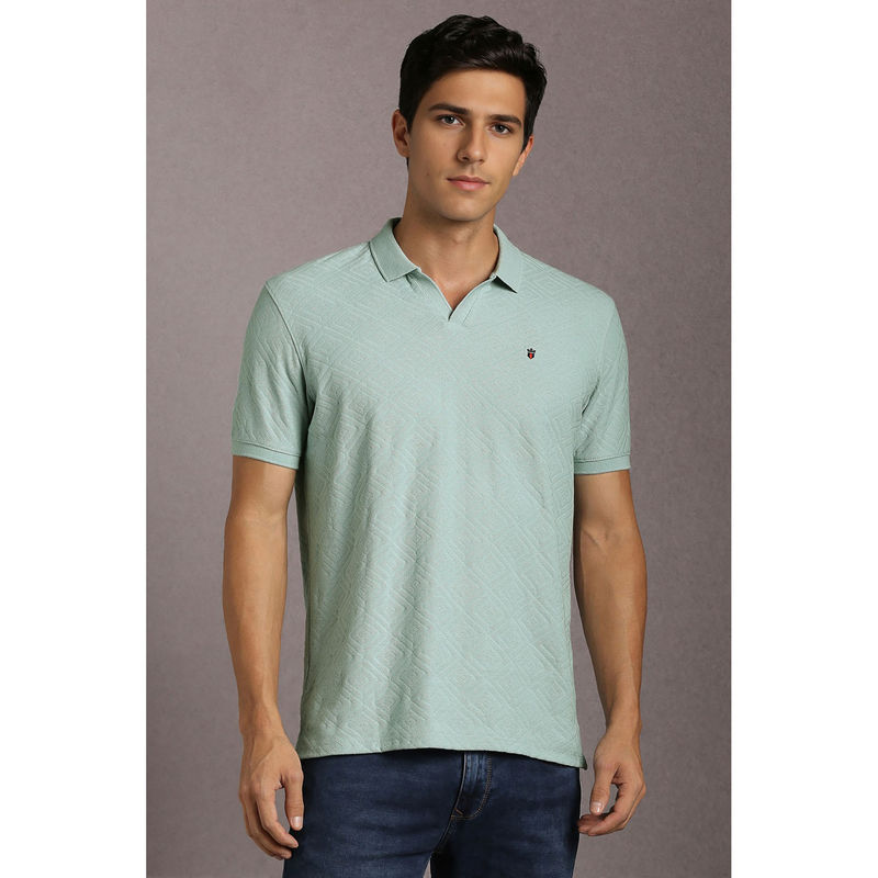 Louis Philippe Blue Textured Slim Fit Polo T-Shirt (S)