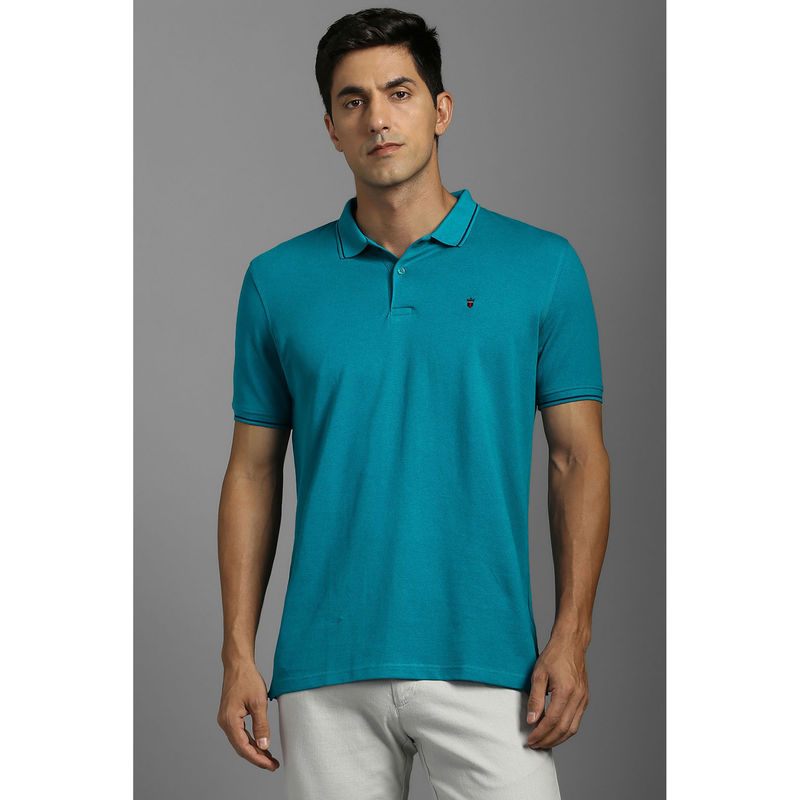 Louis Philippe Blue Solid Slim Fit Polo T-Shirt (S)