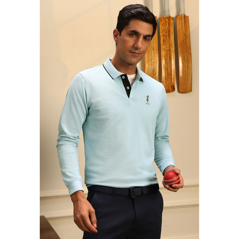 Peter England Blue Printed Regular Fit Polo T-Shirt (S)
