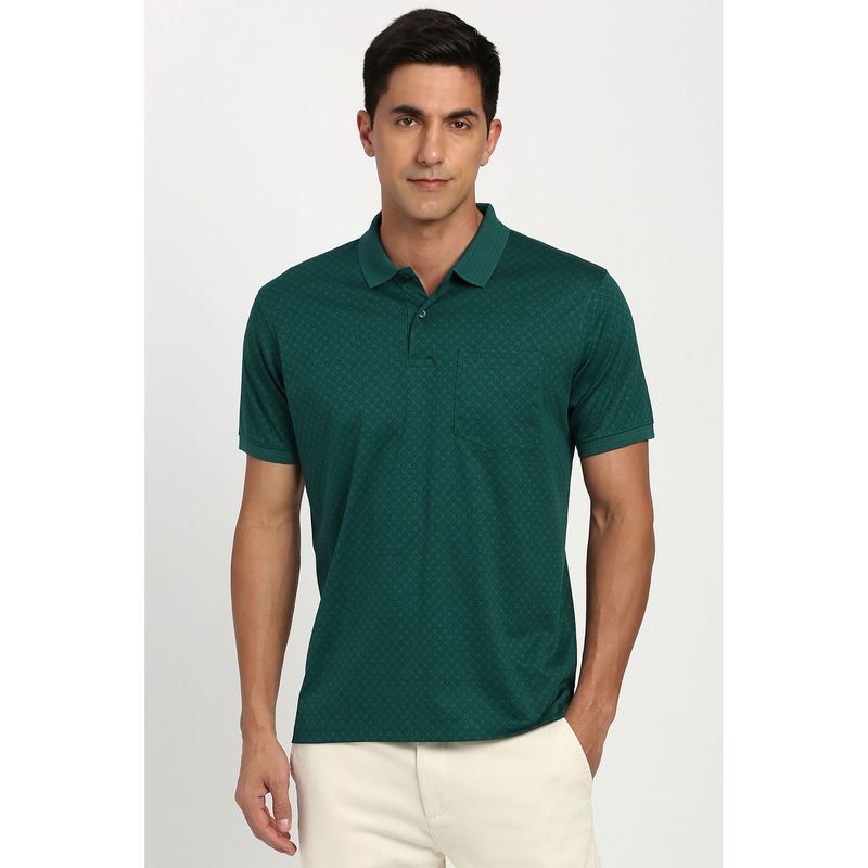 Peter England Green Printed Regular Fit Polo T-Shirt (S)
