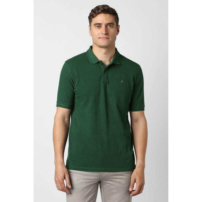 Peter England Green Solid Regular Fit Polo T-Shirt (S)