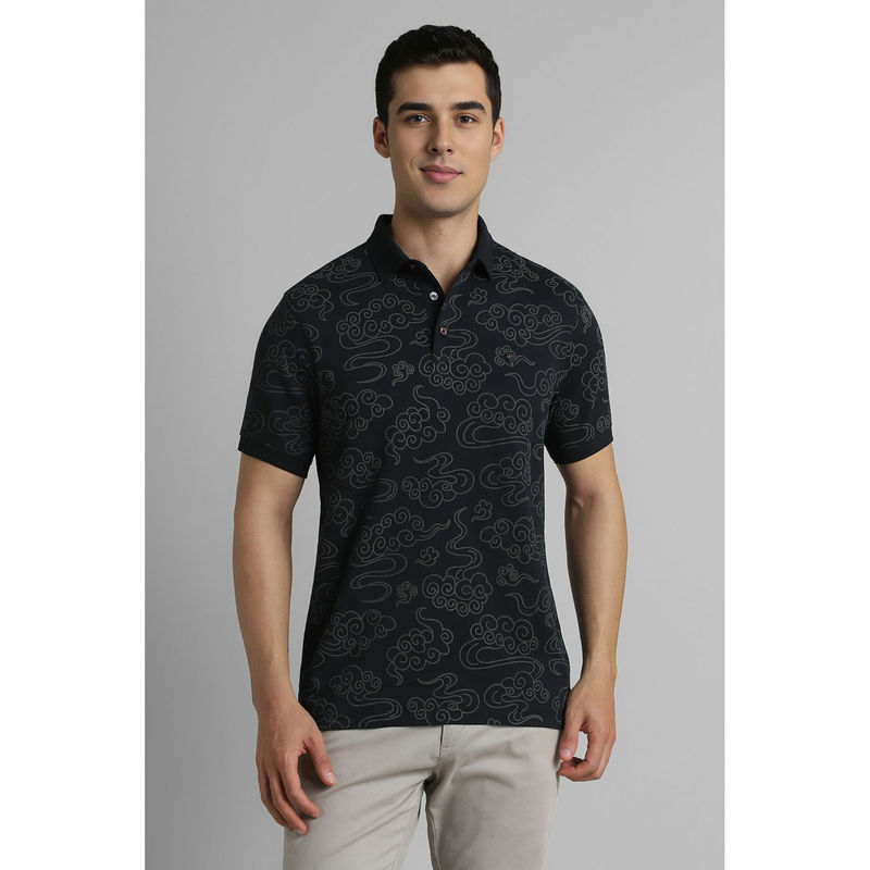 Simon Carter Black Printed Slim Fit Polo T-Shirt (S)