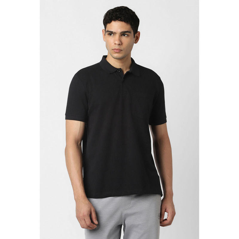 Van Heusen Black Solid Regular Fit Polo T-Shirt (M)
