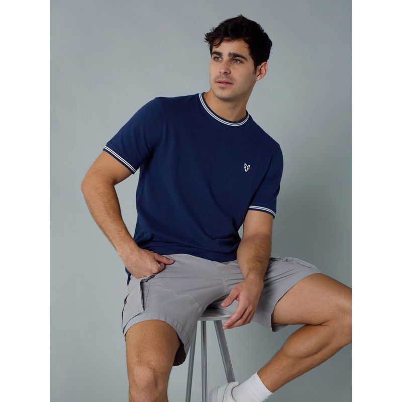 American Eagle Navy Blue Solid Regular Fit T-Shirt (XS)