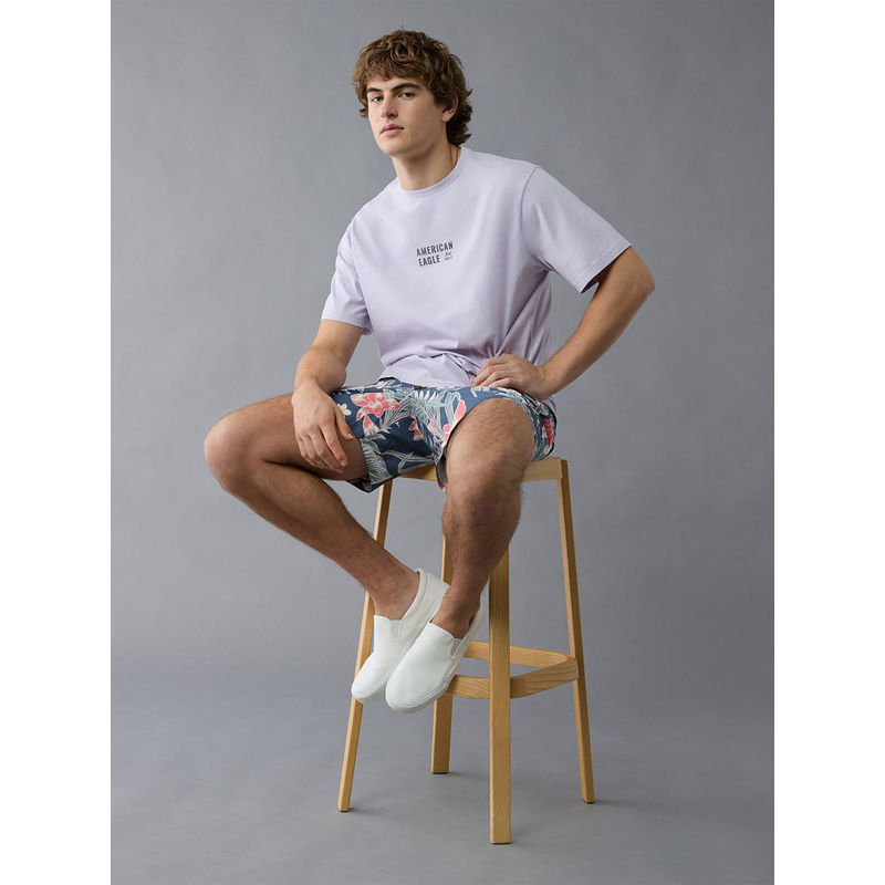 American Eagle Purple Printed Regular Fit T-Shirt (XL)