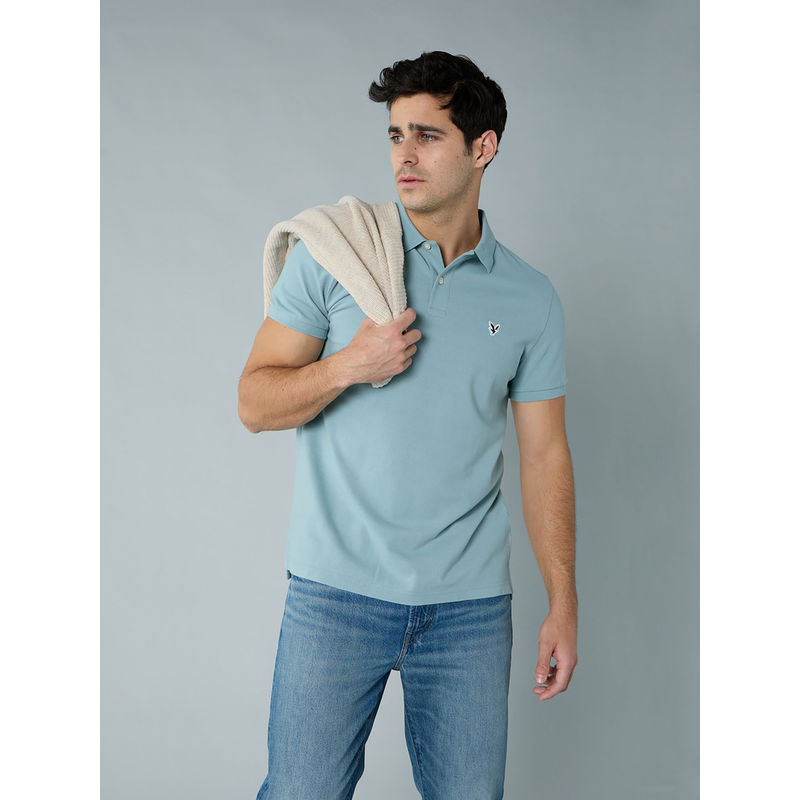 American Eagle Blue Solid Slim Fit Polo T-Shirt (L)