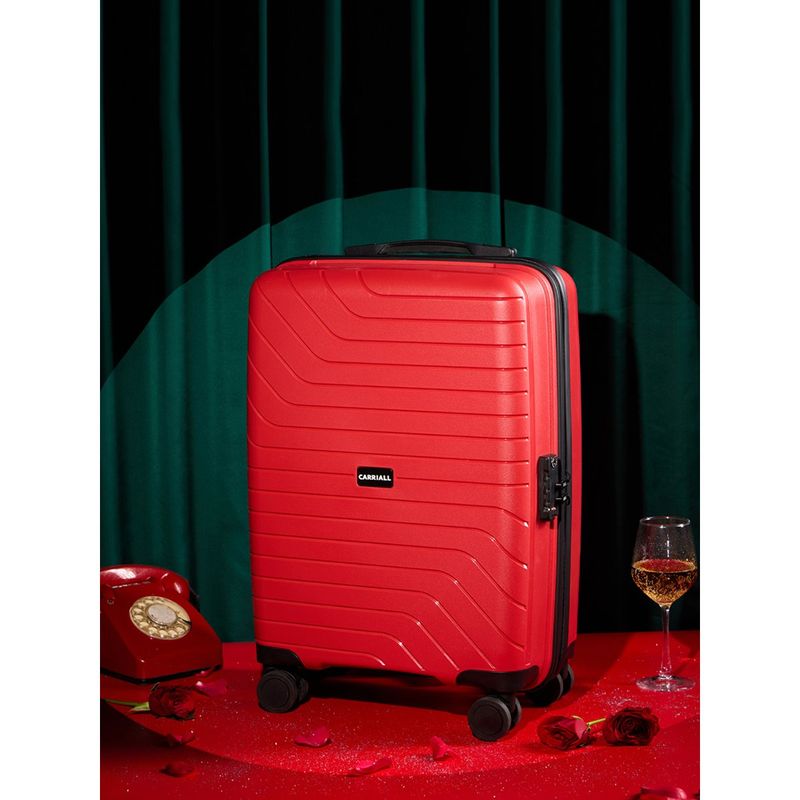 CARRIALL Red cabin trolley luggage with 8 spinner wheels and TSA combination Lock (S)