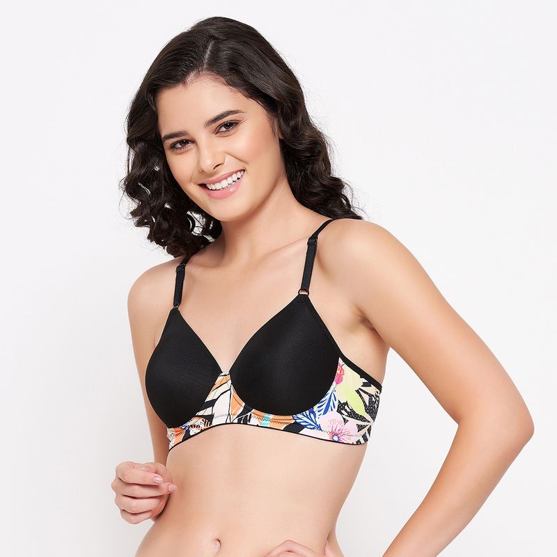 Clovia Polyamide Printed Padded Full Cup Wire Free T-shirt Bra - Black (40B)