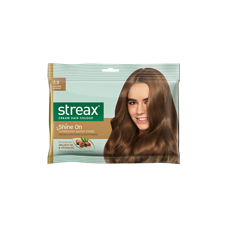 Streax Cream Hair Colour, 100% Grey Coverage, No Ammonia, 7.3 Golden Blonde