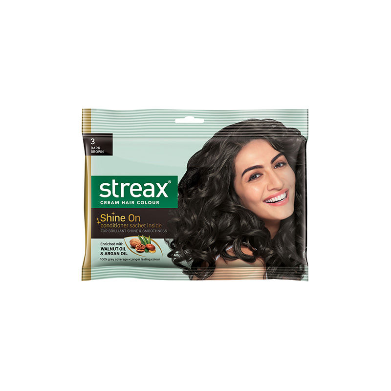 Streax Cream Hair Colour, 100% Grey Coverage, No Ammonia, 3 Dark Brown