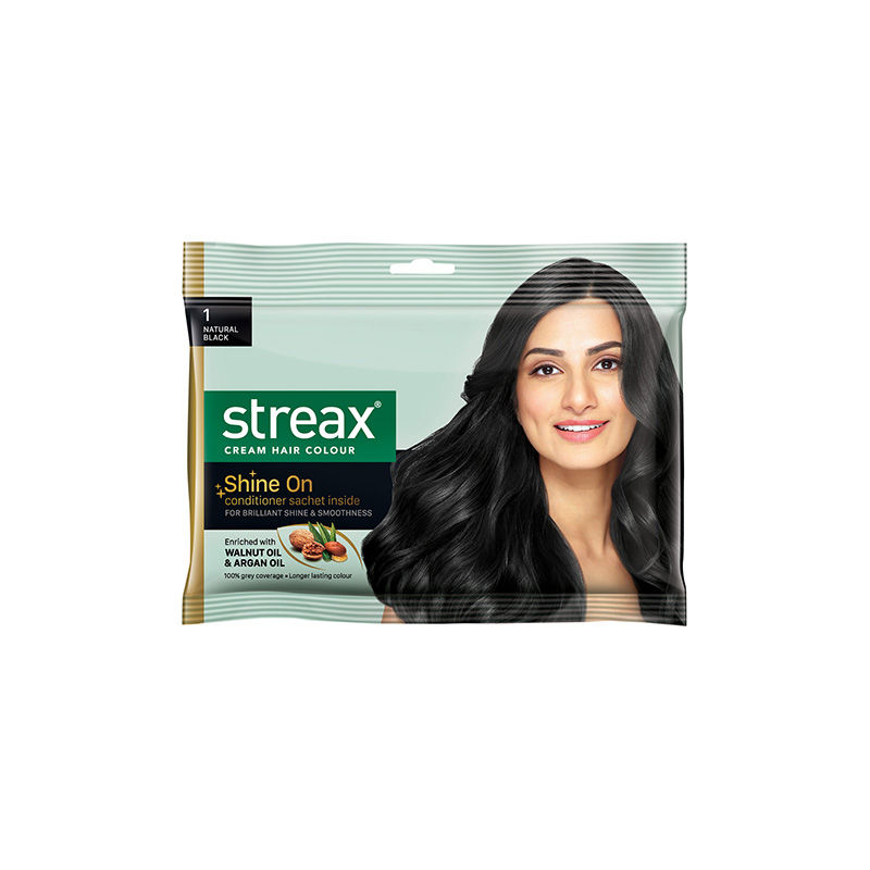 Streax Cream Hair Colour, 100% Grey Coverage, No Ammonia, 1 Natural Black