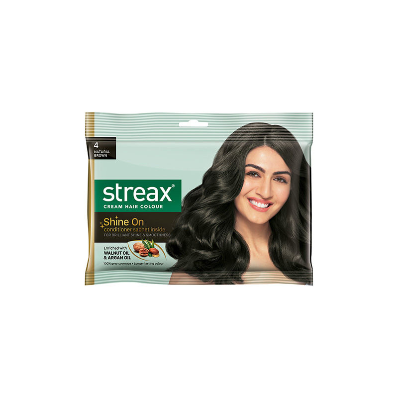 Streax Cream Hair Colour, 100% Grey Coverage, No Ammonia, 4 Natural Brown