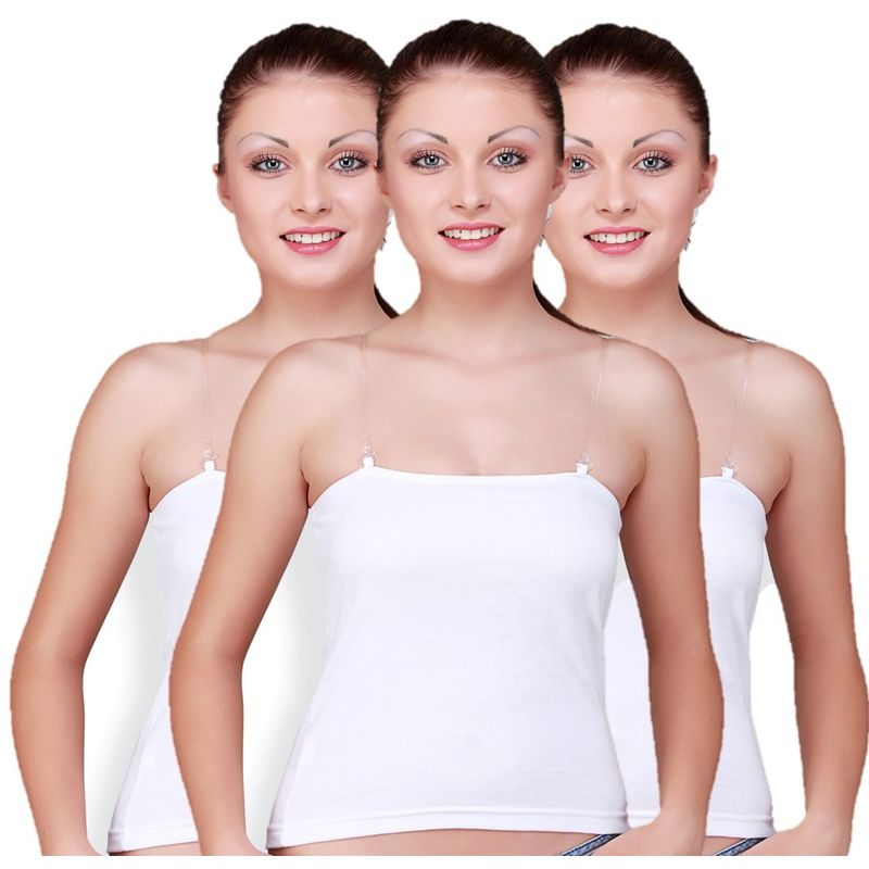 Floret Pack Of 3 Camisoles With Transparent Straps - White (M)