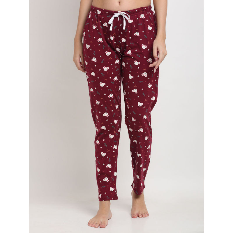 Kanvin Womens Printed Pyjamas Maroon (S) Maroon