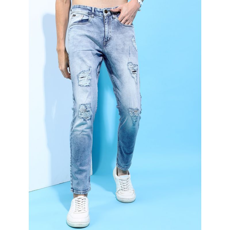 HIGHLANDER Men Blue Slim Fit Mid-Rise Mildly Distressed Stretchable Jeans (32)