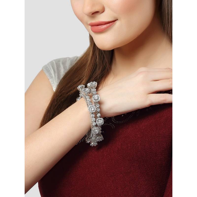 Karatcart Set of 4 Silver-Plated AD Studded Bangles for Women (2.4)