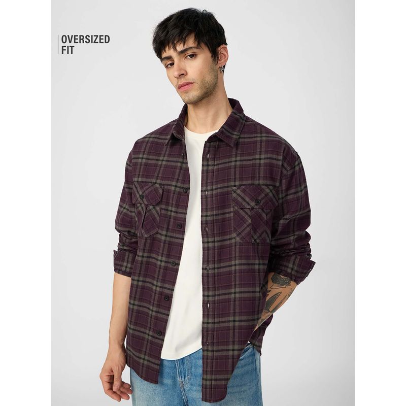 The Souled Store Men Maroon Checks Oversized Shirt (2XL)
