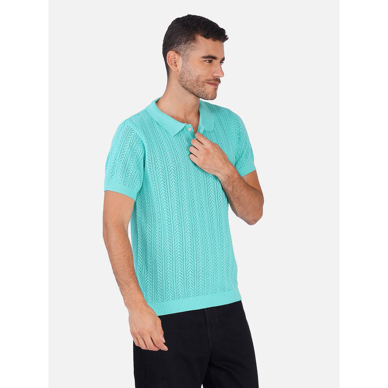 JOE Hazel Mint Green Jacquard Knit Polo for Men (M)