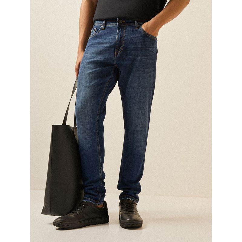 THE BEAR HOUSE Men Dark Blue Skinny Fit Cotton Solid Jeans (38)