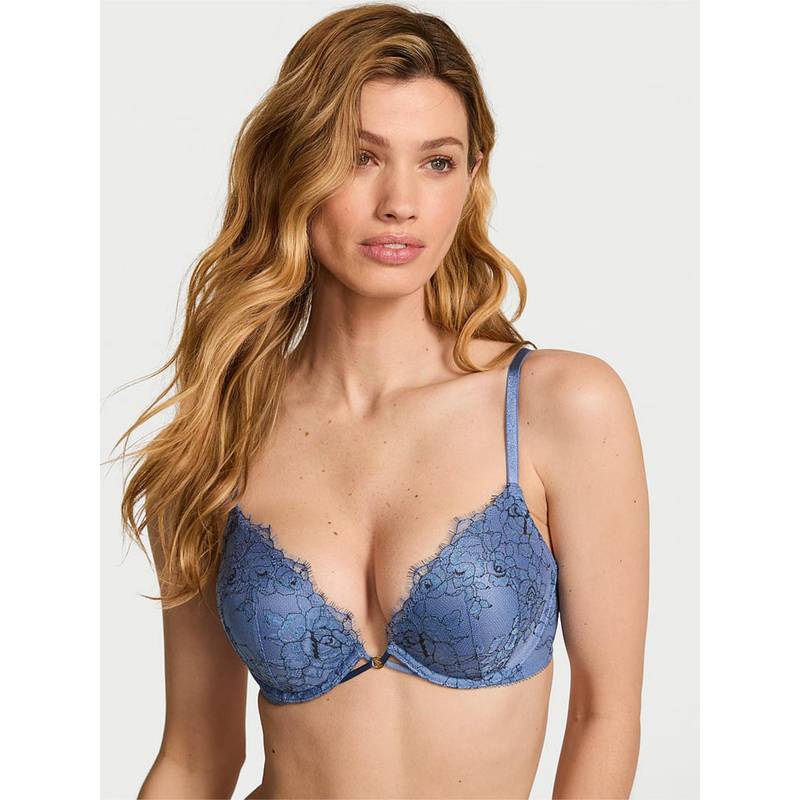Victoria's Secret Blue Self Design Underwired Heavily Padded Bra (32C)