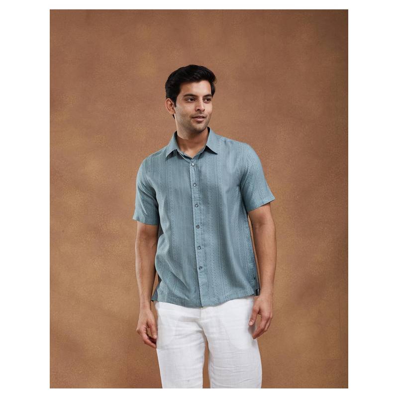 Fabindia Grey Viscose Silk Print Bush Shirt (M)