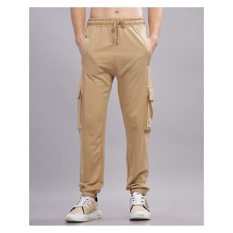 SILISOUL Men Beige Regular Fit Solid Cotton Cargo Pant (36)