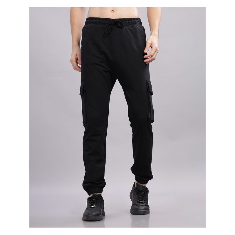 SILISOUL Men Black Regular Fit Solid Cotton Cargo Pant (30)