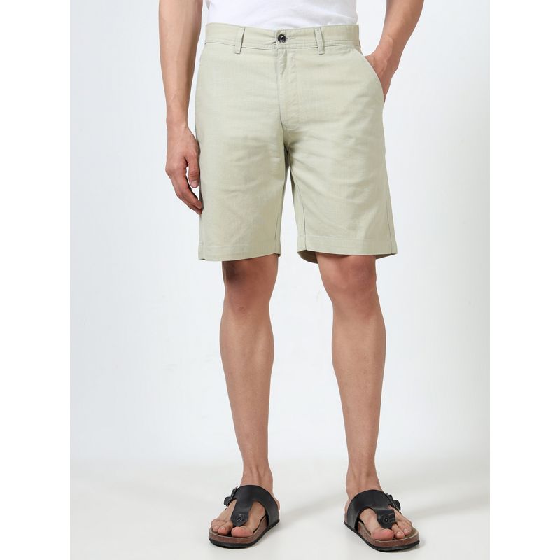 SILISOUL Men Olive Regular Fit Solid Linen Shorts (28)