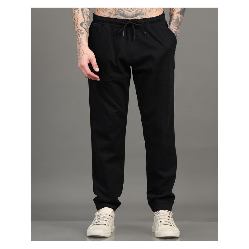 SILISOUL Men Black Regular Fit Solid Cotton Joggers (28)