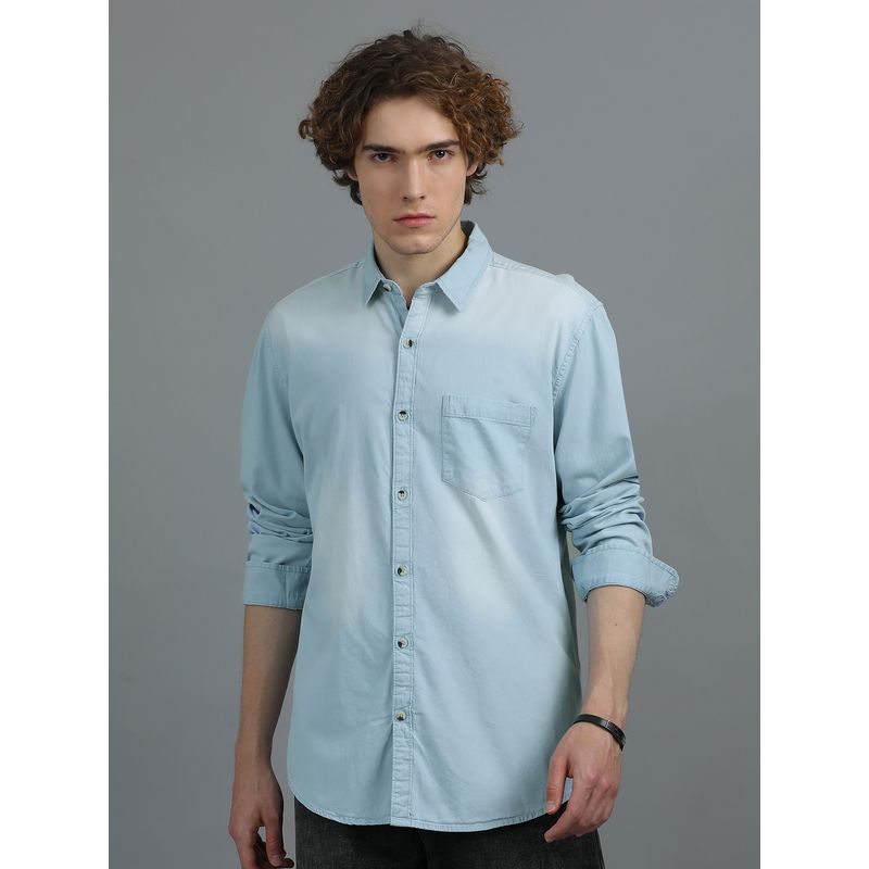 SILISOUL Men Blue Regular Fit Faded Denim Shirt (40)