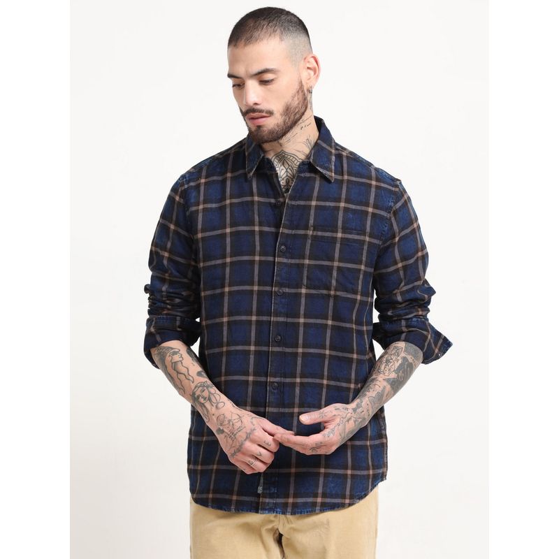 SILISOUL Men Regular Fit Denim Navy Blue Shirt (40)